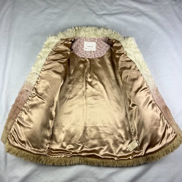Anthropologie Ombre Faux Fur Pale Pink and Cream Botton Front Jacket Size XS - Picture 4 of 6